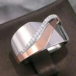 Unisex 14k Rose Gold 925 Silver Diamond Ring